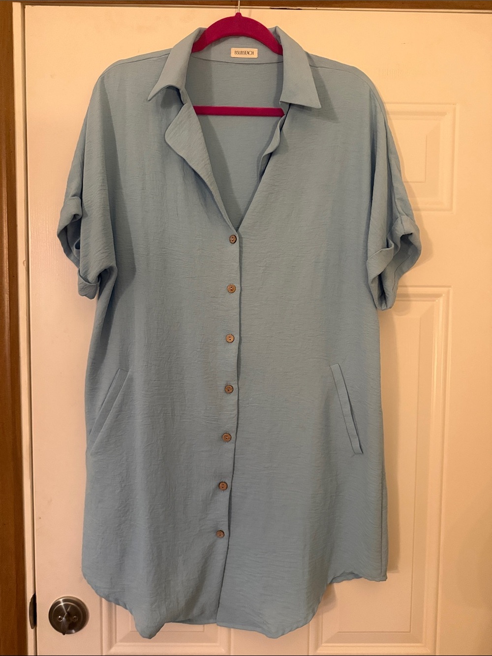 Light Blue Button-Front Swim Coverup
